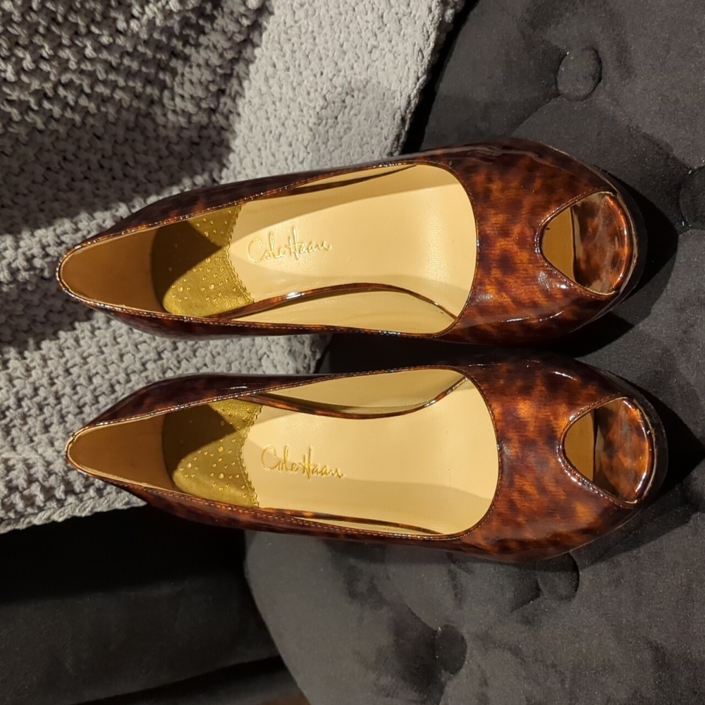Cole Haan Leopard Print Peep Toe Heels